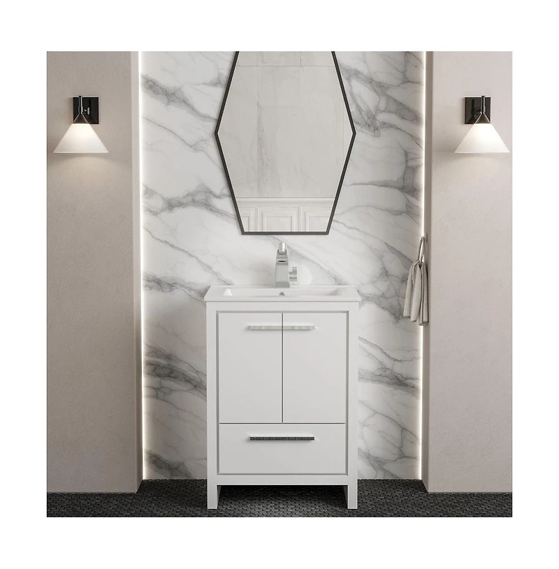 Swiss MadisonVirage 24" Freestanding Bathroom Vanity in White with Sink Top