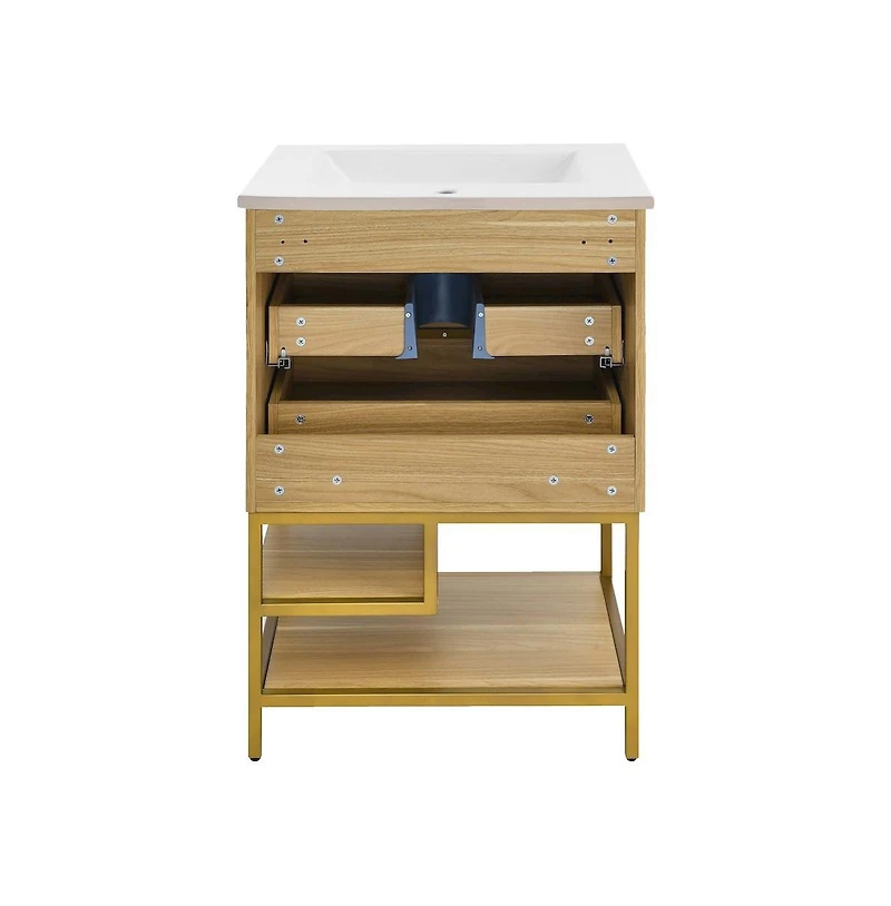 Swiss Madison Carre 24" Freestanding Bathroom Vanity in Golden Oak with Sink Top