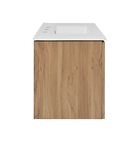36 in. Brown Oak Wall Hung Bathroom Vanity With White, 3-Hole Ceramic Sink Top