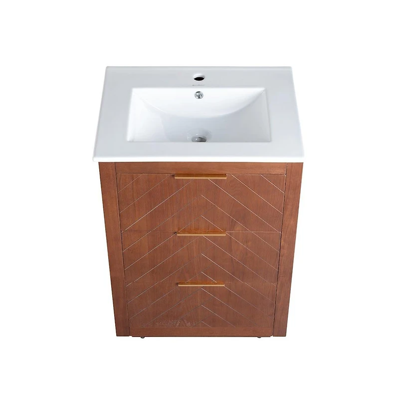 Swiss MadisonDaxton 24" Freestanding Bathroom Vanity in Brown Oak with Sink Top