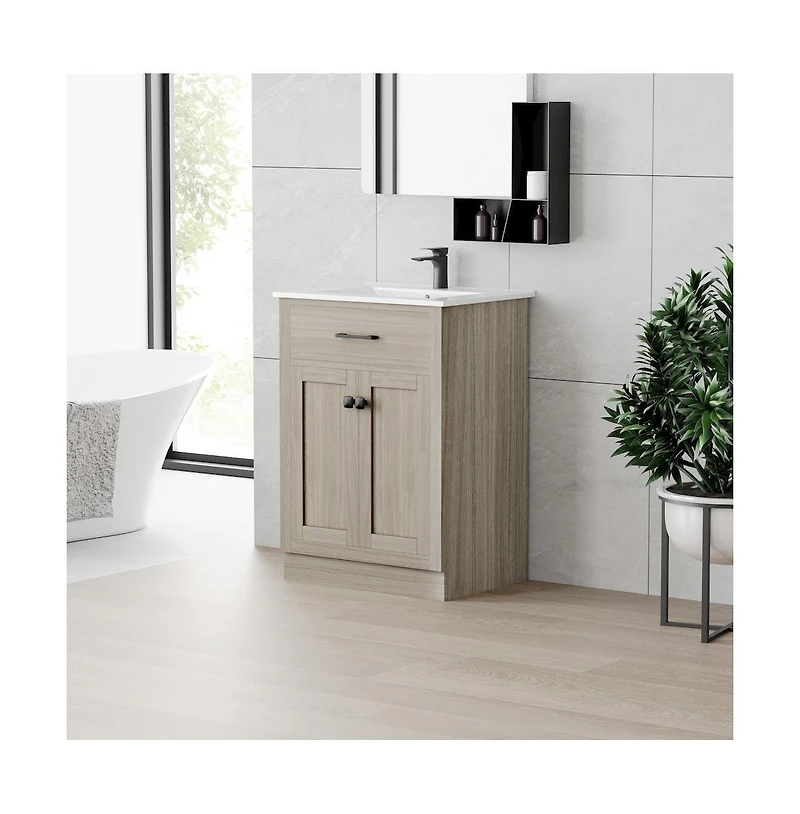Swiss Madison Burdon 24" Freestanding Bathroom Vanity in Weathered Oak with Sink Top