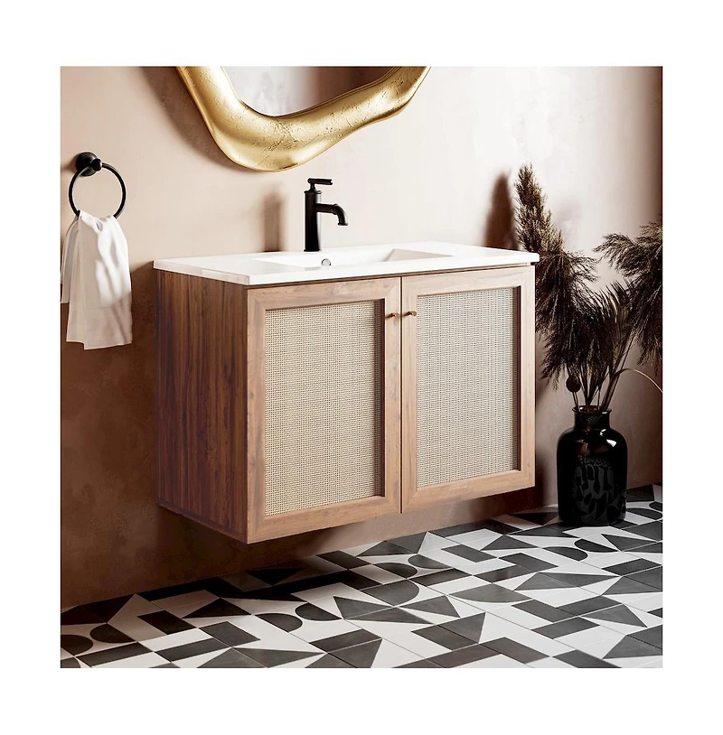 Swiss Madison Classe 36" Wall-Mounted Bathroom Vanity in Oak