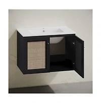 Swiss Madison 30" Wall-Mounted Bathroom Vanity in Black Oak with Single Faucet Hole Vanity Top