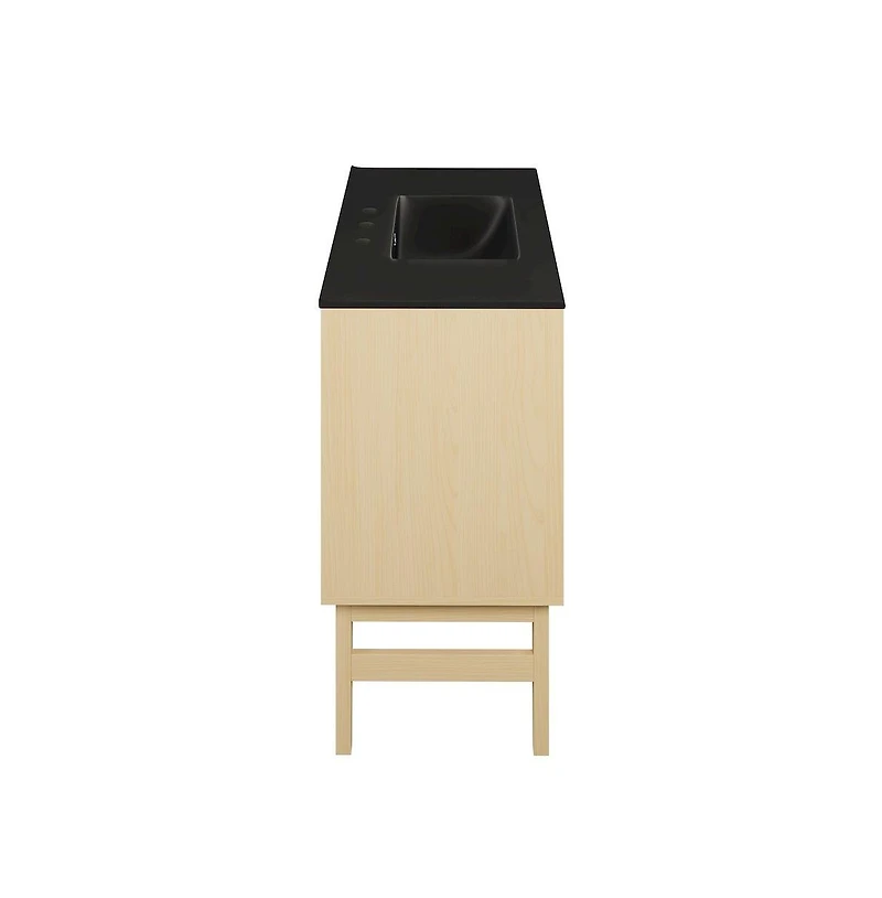 Swiss Madison 36" Freestanding Bathroom Vanity, Natural Oak, Black 3-Hole Widespread Sink Top