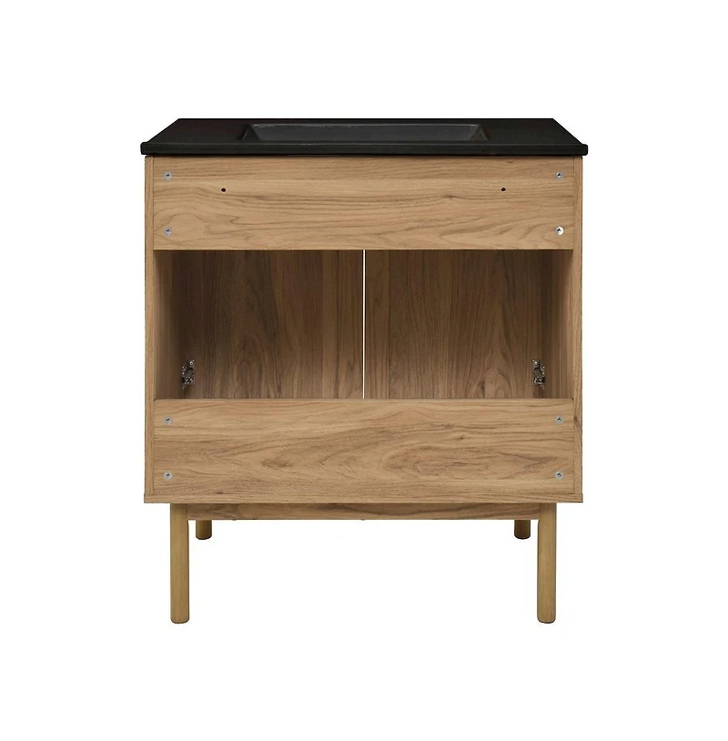 Swiss Madison Classe 30" Freestanding Bathroom Vanity in Golden Oak with Black Sink Top
