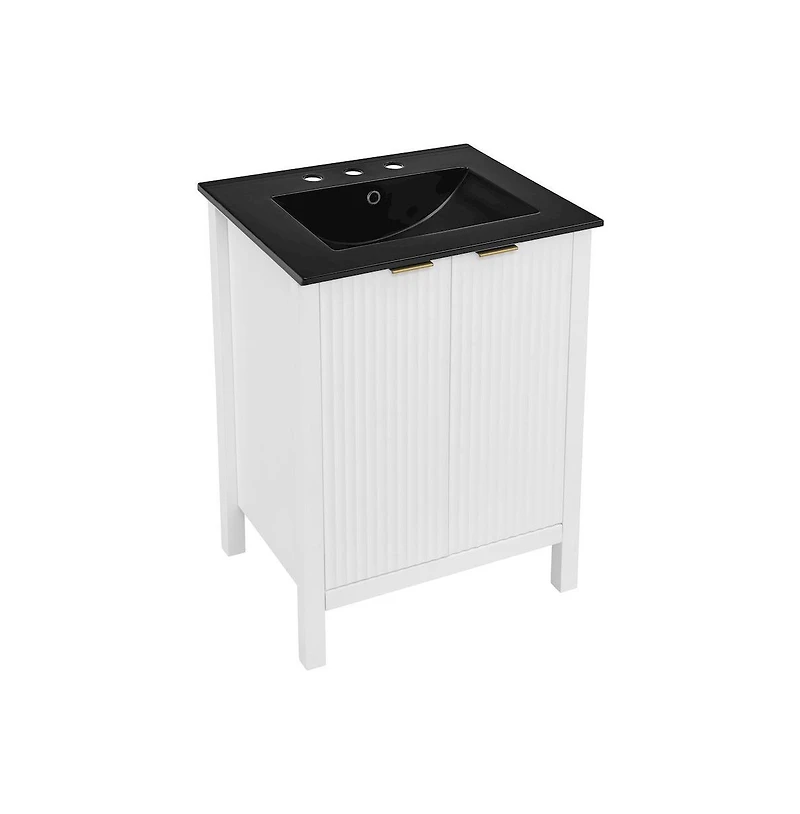 Swiss Madison Bastille 24 in. White Bathroom Vanity With Black, 3-Hole Ceramic Sink Top