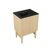 Swiss Madison Bosse 24" Freestanding Bathroom Vanity in Natural Oak with Black Sink Top
