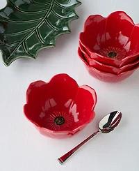 Certified International Festive Blooms Poinsettia Ice Cream Bowls, Set of 4