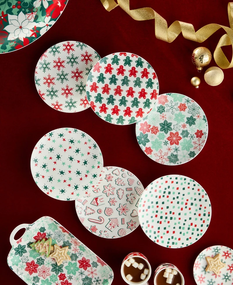 Certified International Holiday Spruce Canape Plates, Set of 6