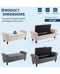 gaomon Storage Bench 51 Inch Upholstered Button Tufted Ottoman with Rolled Arms Safety Hinge Linen Fabric for Bedroom Entryway