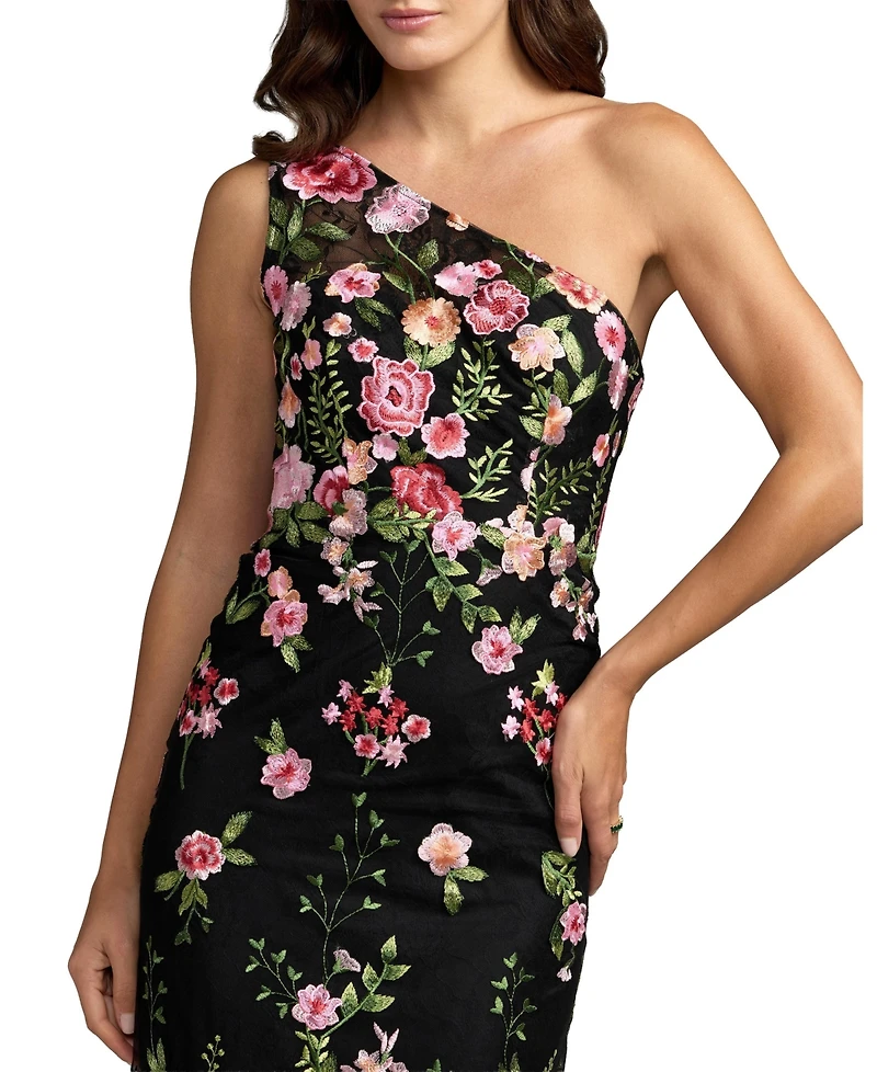 Mac Duggal Petite One Shlouder Lace Embroidered Gown Dresse