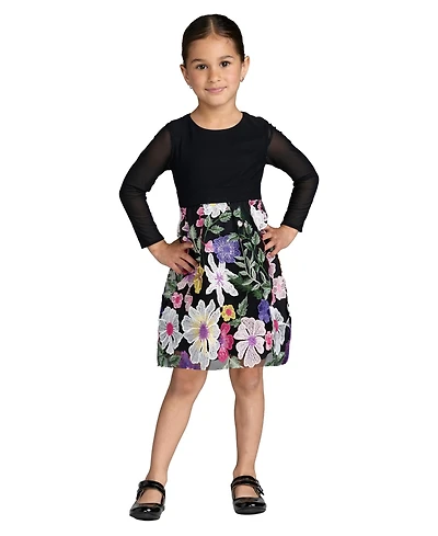 Mac Duggal Big Girls Floral Embroidered Long Sleeve Dress