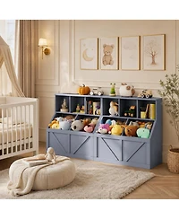 gaomon Kids Bookshelf Toy Storage Organizer 35.4"H Layered Cubby Wood Frame Low Height Kid-Friendly for Playroom Bedroom Nursery