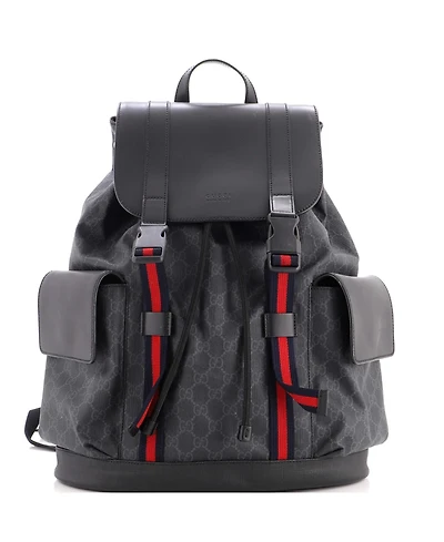 Pre-Owned Gucci Large Double Pocket Buckle Backpack Gg Coated Canvas