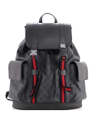 Pre-Owned Gucci Large Double Pocket Buckle Backpack Gg Coated Canvas