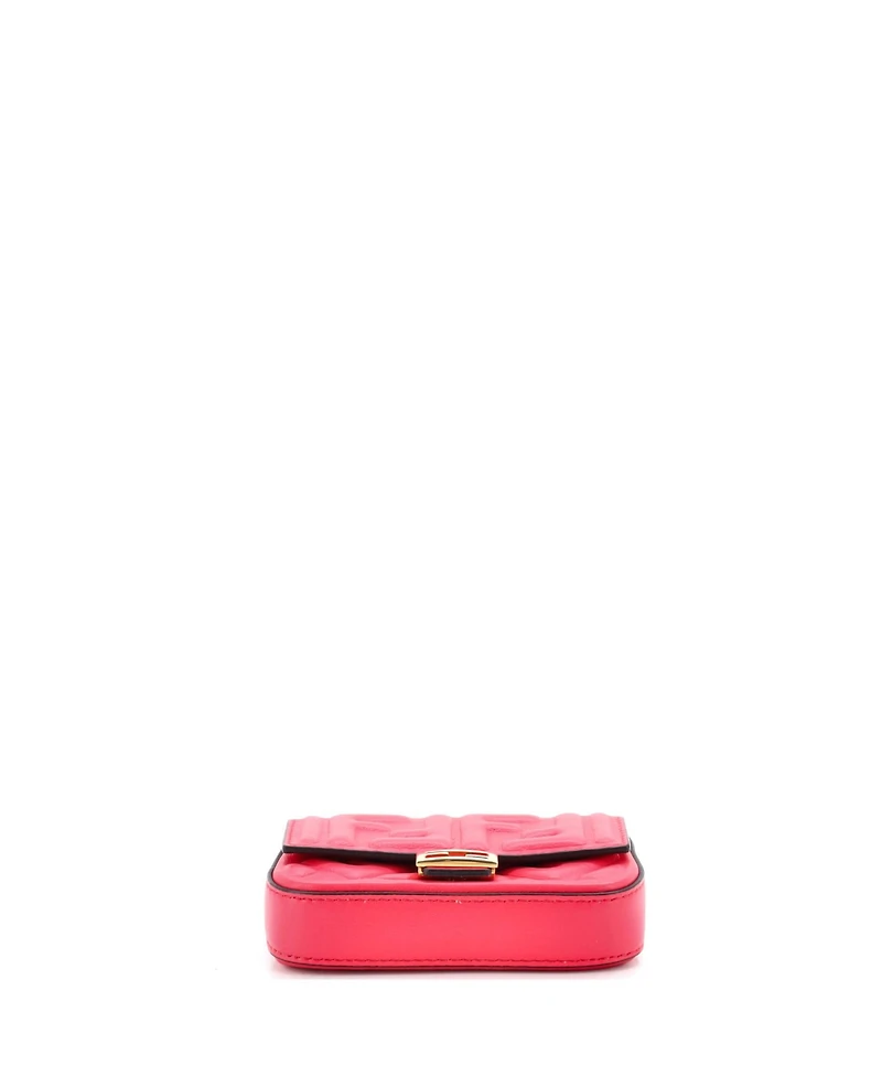 Pre-Owned Fendi Nano Chain Baguette Charm Bag Zucca Embossed Leather
