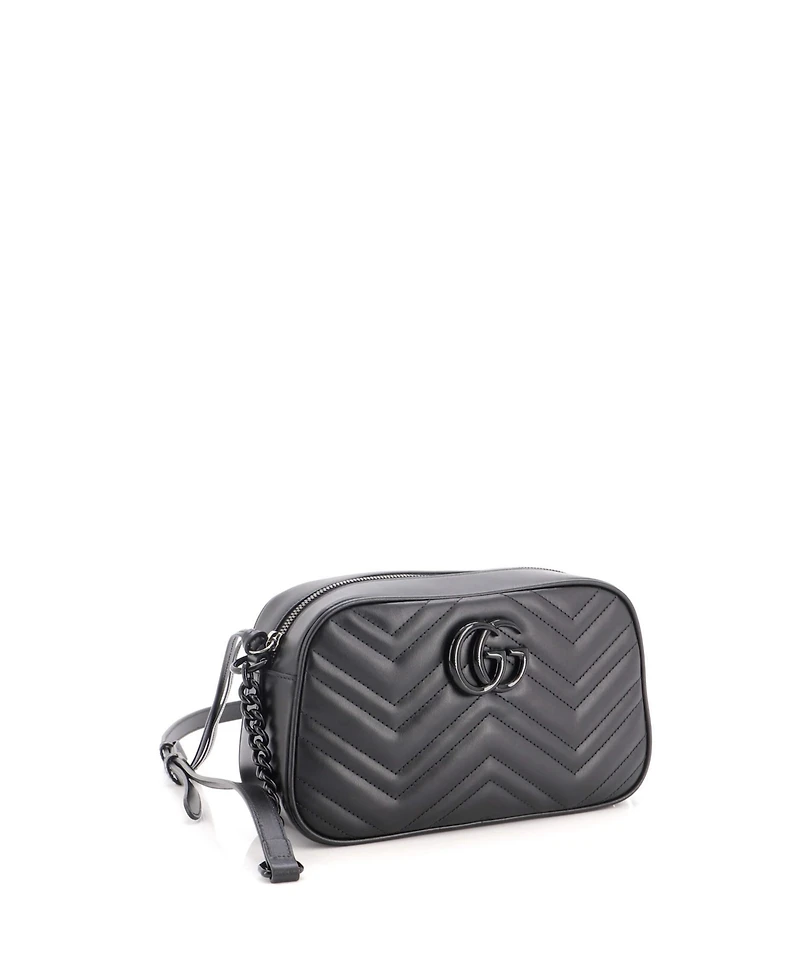 Pre-Owned Gucci Small Gg Marmont Monochrome Shoulder Bag Matelasse Leather