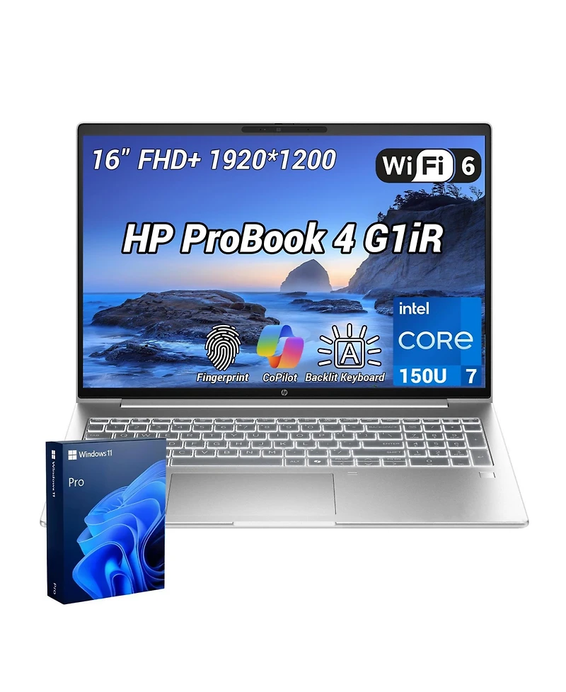 Hp ProBook 4 16" Fhd+ Ips Business Ai Laptop, Intel Core 7 150U, 32GB DDR5, 2TB Ssd, Wi-Fi 6, Win11 Pro, Silver