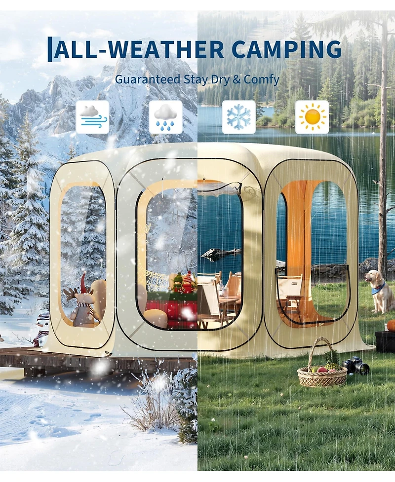Maxsa 12 x 12 Ft Clear Bubble Tent for 8-10 People, All-Weather Pop-Up Shelter with Transparent Tpu Panels for Camping, Patio & Events