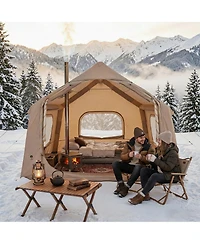 Maxsa Inflatable Camping Tent with Roof Window & Stove Jack, Waterproof Blow Up Glamping Tent for Family & Friends Outdoor Gatherings