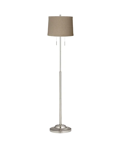 360 Lighting Abba Modern Floor Lamp Standing 66" Tall Brushed Nickel Silver Metal Natural Linen Drum Shade for Living Room Bedroom Office House Home