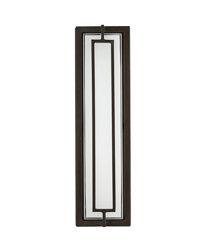 Possini Euro Design Belfonte Modern Outdoor Wall Light Fixtures Set of 2 Bronze Rectangular Frame Led 16 1/4" White Glass for Post Exterior