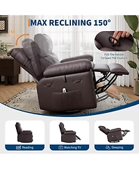 Leather Manual Recliner Chair for Adults with Heat and Massage, 360degree(s) Swivel, 30degree(s) Rocking, Nursery Glider, Single Sofa for Living Room
