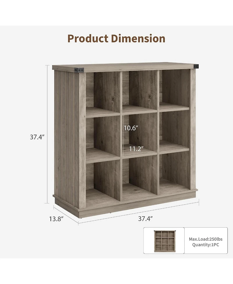 37.4" 9-Cube Farmhouse Horizontal Bookcase, 4-Tier Storage Organizer for Entryway and Living Room