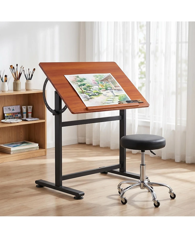 Adjustable Steel-Wood Drafting Table, 0degree(s)-90degree(s) Tilting Art Desk, 35.4" x 23.6" Workspace with Anti-Slip Lip