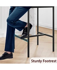 Faux Leather Bar Stools Set of 4 Counter Height 25.5" Black Kitchen Island Chairs with Backrest Footrest Metal Legs Cushioned Seat for Dining Room