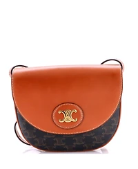 Pre-Owned Celine Small Besace Shoulder Bag Leather and Triomphe Coated Canvas