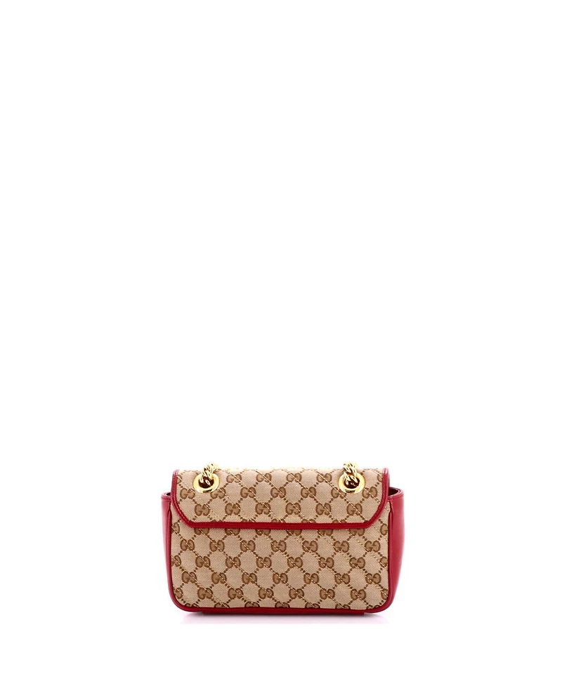 Pre-Owned Gucci Mini Gg Marmont Flap Bag Diagonal Quilted Gg Canvas with Leather