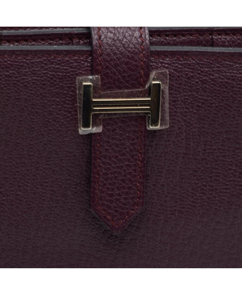 Pre-Owned Hermes Women's Raisin Epsom Leather Palladium Finish Bearn Wallet