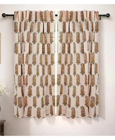 Fabdivine Namokar Handmade Floral Block Print Linen Curtain