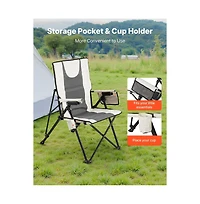 Slickblue Portable Reclining Camping Chair with Headrest, Armrests and Full Padding for Outdoor Use