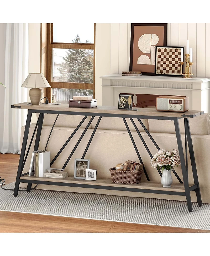 Slickblue Entryway Console Table Industrial Style 2-Tier with Power Charging Station