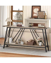 Slickblue Entryway Console Table Industrial Style 2-Tier with Power Charging Station