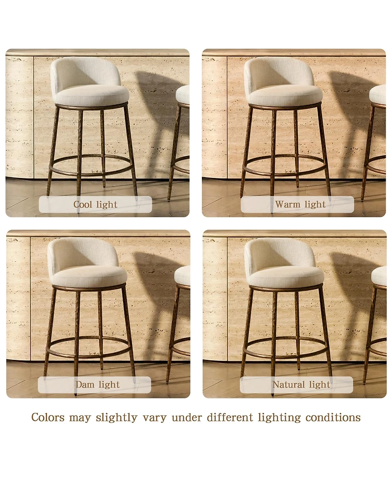 Morden Fort Set of 2 Counter Height Bar Stools, Modern Upholstered Stools with Hammered Iron Legs,Boucle Island Chairs for Dining Room and