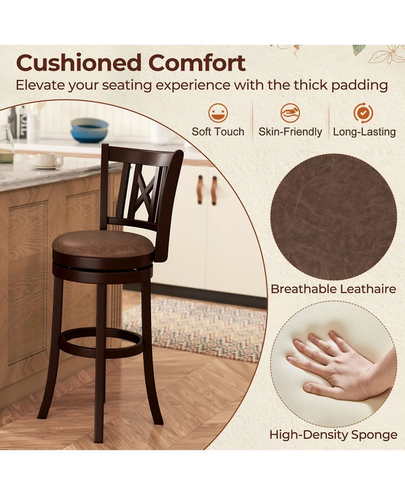 Sugift Set of 2 30 Inch Swivel Bar Stools with Hollowed Backrest and Footrest