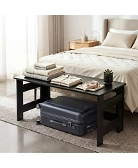 Sugift Portable Folding Floor Table Low Wooden Coffee Table with Foldable Legs