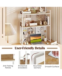 Sugift 2-Tier Desktop Bookshelf with Metal Pegboard for Monitors up to 32 Inch