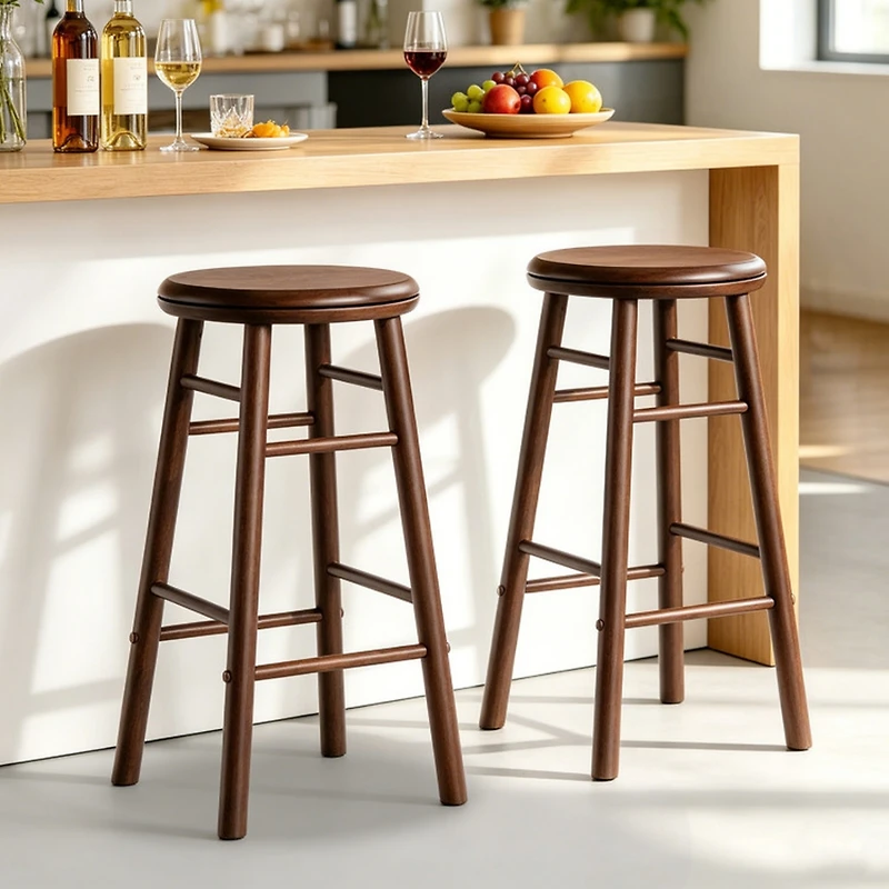 Sugift 24 Inch Swivel Bar Stools Set of 2 with Footrests and Crossbars Solid Rubber Wood Counter Seating