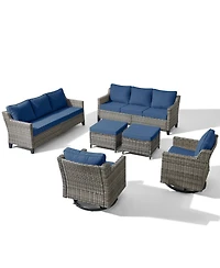 Pocassy 6pcs Patio Furniture Set Swivel Rocker Patio Chairs,Pe Wicker Outdoor Sofa Set of 2 with Ottomans and Thick Cushion