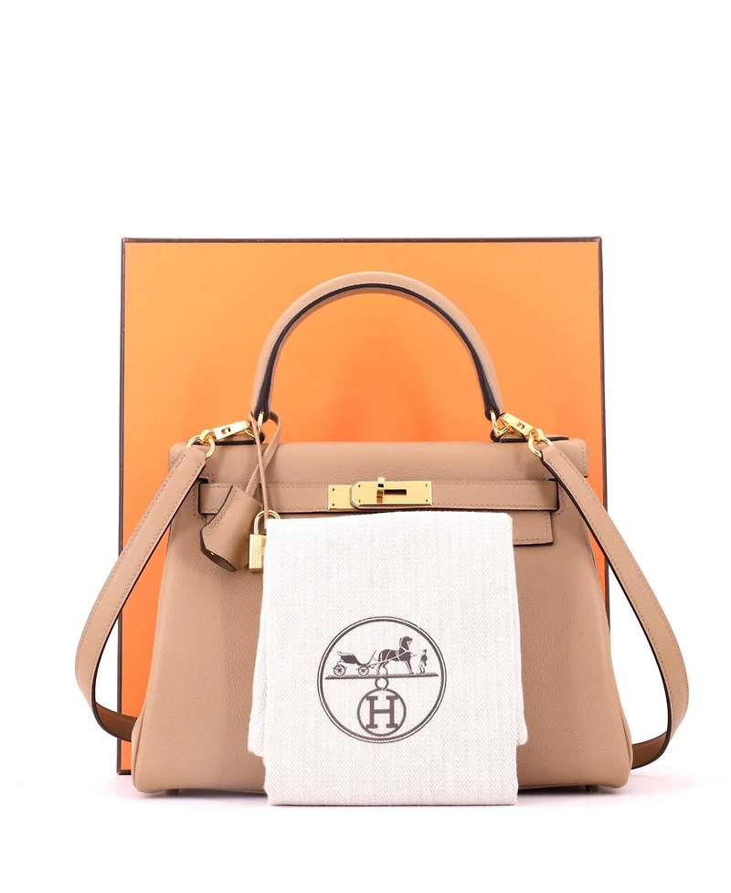 Pre-Owned Hermes Kelly 28 Handbag Brown Evercolor with Gold Hardware