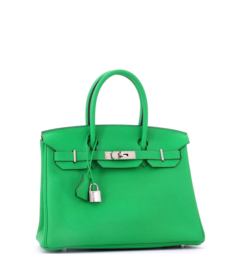 Pre-Owned Hermes Birkin 30 Handbag Green Clemence with Palladium Hardware