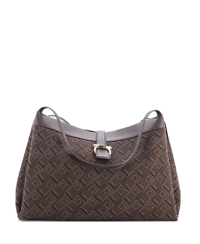 Pre-Owned Salvatore Ferragamo Medium Gancini Shoulder Tote Bag Gancini Jacquard