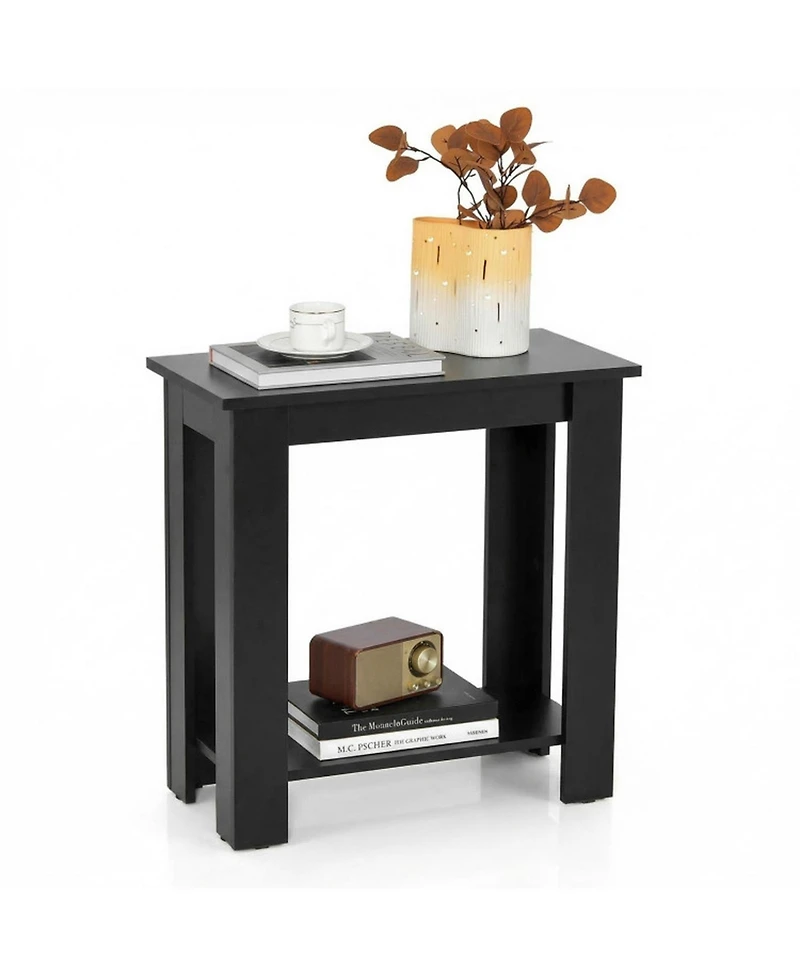 Sugift Compact 2-Tier End Table with Thickened Tabletop and Bottom Storage Shelf
