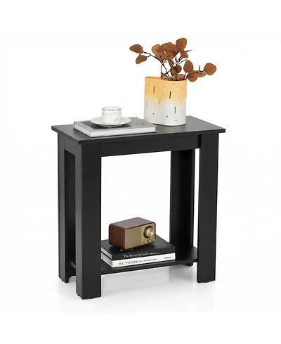Sugift Compact 2-Tier End Table with Thickened Tabletop and Bottom Storage Shelf