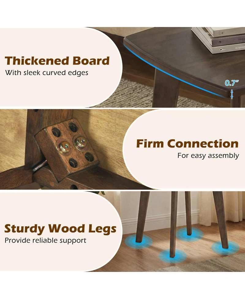 Sugift Solid Rubber Wood Square End Table with Thickened Curved Edge Tabletop