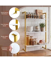 Sugift 3-Tier Floating Wall Shelf with Metal Frame for Kitchen Bathroom and Home Office